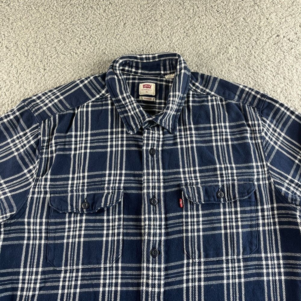 NEW Levi's Shirt Mens Extra Large Blue Plaid Flannel Button Up‎ Standard Western